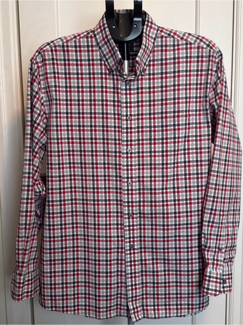 Jos. A. Bank Red, Black and White Plaid Button-Down Shirt